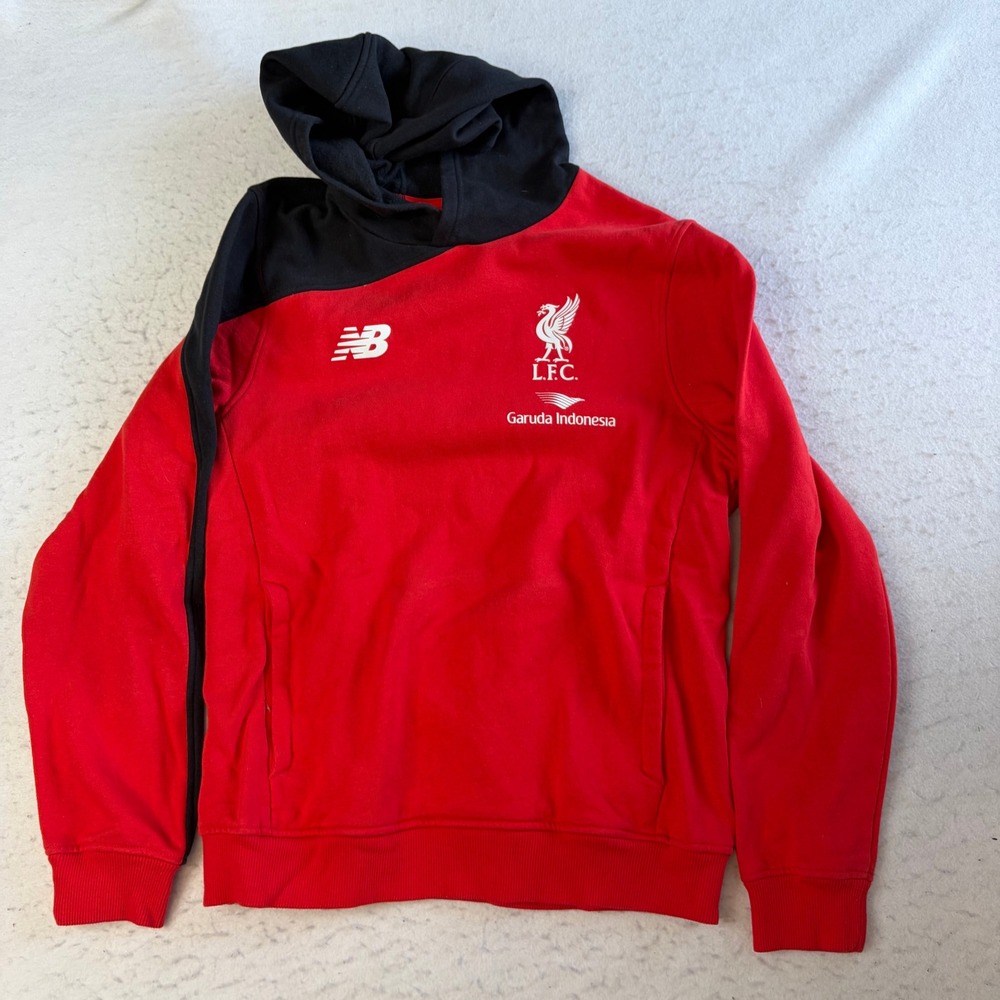 New Balance Liverpool FC Hoodie Mens Medium Red Black Colorblock Pullover LFC